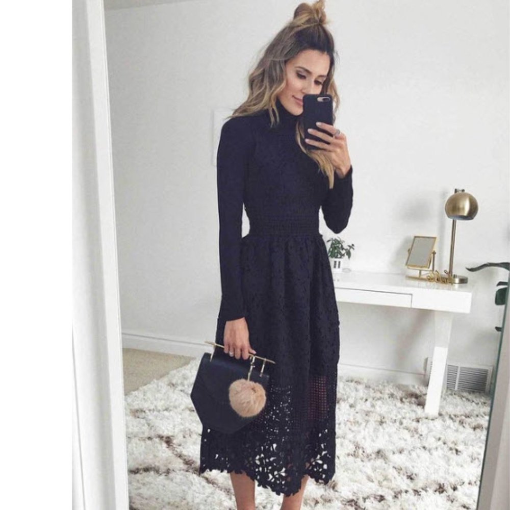 Saliez Women's Elegant Black Dress Long Sleeves